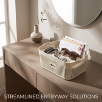 Panier de rangement empilable WONFUN en PP avec couvercle, organiseur de vêtements et de sous-vêtements, rayé, ajouré, multifonctionnel et durable