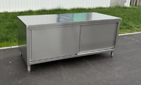 Table de travail en acier inoxydable commercial avec portes coulissantes, table de préparation alimentaire 304 pour restaurant, cuisine, restauration, stockage