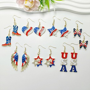 Independence Day USA Love Wings Zinc Alloy Drop Earrings Red White and Blue <strong>Striped</strong> <strong>Flag</strong> Trendy Heart Shape Wholesale - Product Image 1