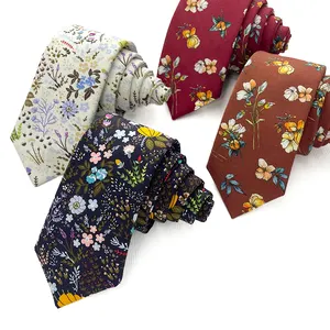 Couleurs d'hiver Cravates pour hommes Coton Fleurs Designs de mode Imprimé Skinny Ties