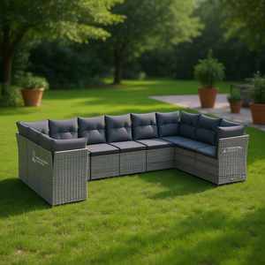 Ensemble de canapés de jardin en rotin gris Luna Outdoor, 10 pièces, structure en acier, résistant aux intempéries, design contemporain - Product Image 2