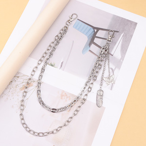 Cadena de cintura metálica de doble capa con colgante de borla de mariposa y plumas Yueli, accesorio de moda hip hop unisex para fiestas, aleación de zinc, color blanco K - Product Image 3
