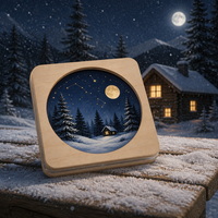 Sous-verre personnalisé en contreplaqué peuplier et acrylique découpé au laser, motif Forêt Enneigée, pour cadeau de table de boissons sur thème cabane d'hiver, conforme CPSC, DDP