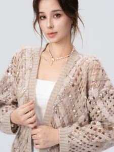 Cardigan tricoté brodé pour femme avec broderie en corde <span class=keywords><strong>Pull</strong></span> en <span class=keywords><strong>crochet</strong></span> à paillettes en dentelle évidée - Product Image 2