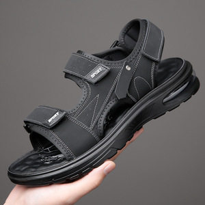 Sandalias de Velcro para Hombre, Color Negro y Gris, Suela Gruesa con Amortiguación de Aire, Zapatos Deportivos de Playa, Calzado Casual Juvenil para Conducir - Product Image 2