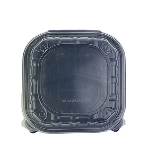 Boîte <span class=keywords><strong>à</strong></span> lunch jetable écologique 10x10 pouces, 1 compartiment, en PP recyclé noir transparent, compatible micro-ondes, pour sushis, sandwichs, plats <span class=keywords><strong>à</strong></span> emporter - Product Image 3