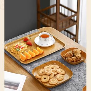 Plato de plástico imitación madera para aperitivos, tartas, frutas, sushi, desayuno, frutas secas, plato para restos, juego de vajilla - Product Image 2