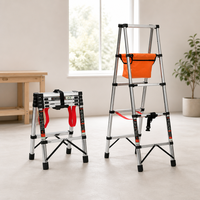 Échelle à double face en acier inoxydable avec sac à outils, échelle pliante en forme de A pour déplacement latéral et rangement facile OEM