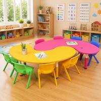 Nouvelle annonce : Ensemble table et chaise d'étude en plastique pour maternelle, coloré, écologique, durable, design moderne, mobilier scolaire extérieur