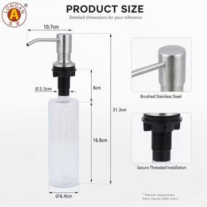 Distributeur de savon pour évier de cuisine en acier inoxydable Longan avec conception anti-déversement et anti-fuite, bouteilles de 1000 ml/500 ml/350 ml - Product Image 2
