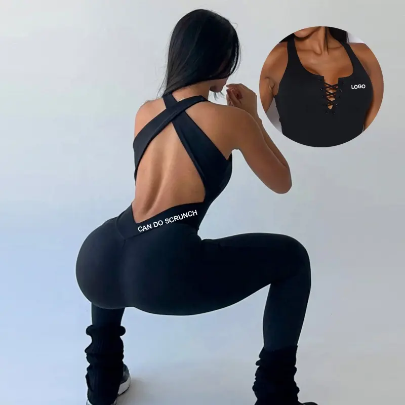 Venta al por mayor de mono de una pieza personalizado traje deportivo Yoga desgaste transpirable Fitness mujeres ropa activa deporte mono mujeres