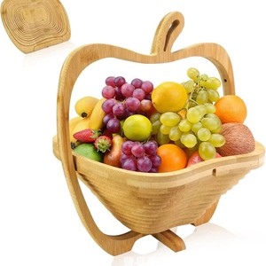 Cesta de frutas y verduras de madera maciza hecha a mano, estilo nórdico, plegable, ecológica, de bambú. - Product Image 1