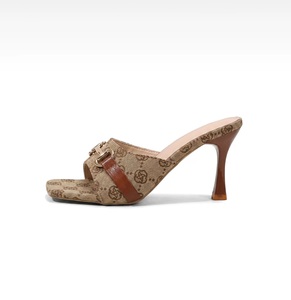 Mules à talon fin et bout ouvert pour femme, sandales à enfiler sans bride arrière avec semelle intermédiaire en gel, talons élégants et respirants, accessoires dorés - Product Image 3