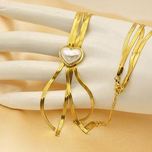 Penjualan laris kreatif baja nirkarat ganda datar rantai ular hati mutiara kalung rumbai panjang cangkang putih kalung hati persik - Product Image 4
