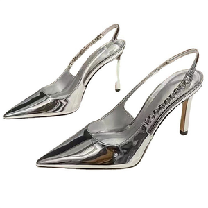 High quality Women's Shoes Pointed Toe Stiletto <b>Heeled</b> Sandals Chain Decor Slingback Pumps Fashion Sexy Party Dress ladies shoes - Product Image 6