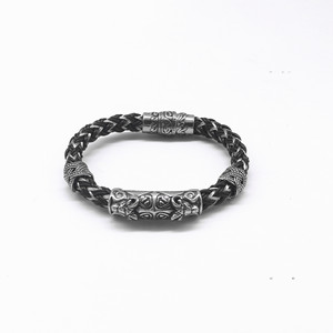 yunnique Men's Tibetan Silver Braided <b>Leather</b> <b>Bracelet</b> Animal Zodiac Design Gift Jewelry - Product Image 5