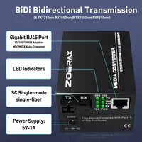 ZoeRax HTB-GS-03AB Paire de convertisseurs de média adaptatifs Gigabit 10/100/1000 Mbps Fibre Optique Émetteur-récepteur Ethernet SC Monomode RJ45