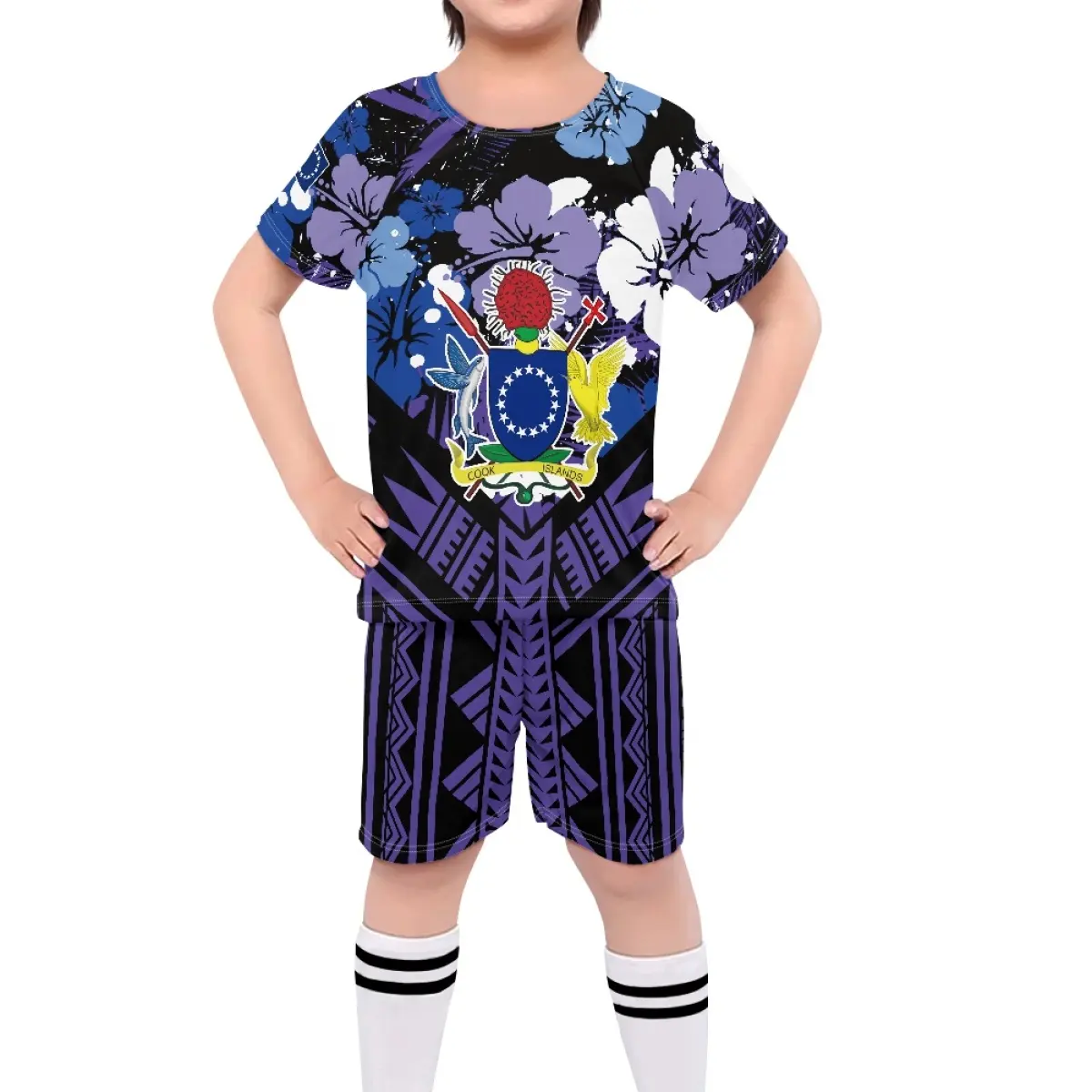 Children's Football Suit Kids 2 Piece Sets Print On Demand Custom Cook Islands Boys Sports T Shirt And Pants Fashion Uniform