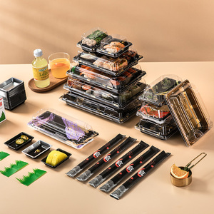 กล่องใส่ซูชิแบบใช้แล้วทิ้ง กล่องพลาสติกใสทรงสี่เหลี่ยมสำหรับใส่ซูชิ บรรจุภัณฑ์อาหาร กล่องซูชิพร้อมฝาปิด - Product Image 1