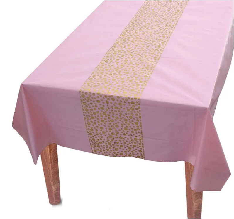 الوردي الجدول الملابس للأحزاب غطاء الطاولة البلاستيكي 8ft الوردي و الذهب سماط