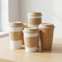 Gobelets à café en papier biodégradable blanc et brun à double paroi, de qualité alimentaire, imperméables, avec couvercles, gobelets à emporter compostables