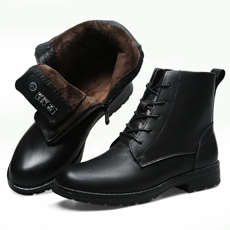 custom boots Women's leather shoes, winter cotton thickened warm boots, flat bottomed work comfortable boots