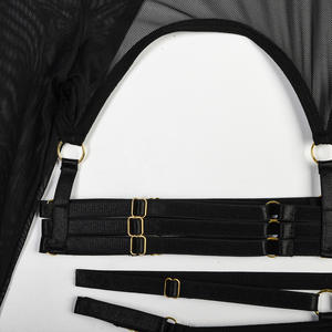 Body de lingerie érotique ouvert <span class=keywords><strong>à</strong></span> manches longues en résille <span class=keywords><strong>à</strong></span> volants, avec ceinture, écologique, sexy, fantaisie, <span class=keywords><strong>à</strong></span> maintien léger, sans censure, effet peau nue - Product Image 4