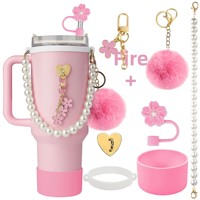 Ensemble d'accessoires pour bouteille d'eau : Chaîne de perles, Sangle de transport, Bouchon de paille en forme de pomme de mer, Manchon de tasse en silicone, Pompon