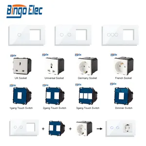 Bingoelec-interruptor estándar de Reino Unido y UE, interruptor de teclas de función modular y panel de cristal de enchufe