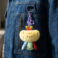 Porte-clés en peluche certifié ASTM EN71 CPC, 13,5 cm, chenille patchwork colorée, visage souriant, breloque souple pour sac, cadeau