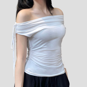 Camiseta informal de verano para mujer, Color sólido, manga corta, estilo de moda con diseño de pecho, Proveedor de Ropa al por mayor de fábrica OEM - Product Image 4