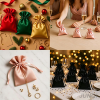 Sacs cadeaux en satin de soie avec cordon de serrage et logo personnalisé, pochettes de rangement pour bijoux de luxe, housses anti-poussière en satin, sacs d'emballage