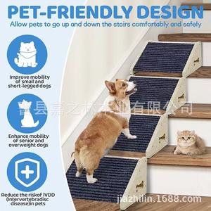 Rampa de madera para mascotas, superficie antideslizante para perros pequeños y gatos, color madera natural, forma triangular F58 - Product Image 5