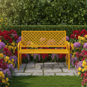 Bancs de jardin en métal recyclé jaune pour balcon, choix de premier choix Long Park, pour garçon et fille - Product Image 4