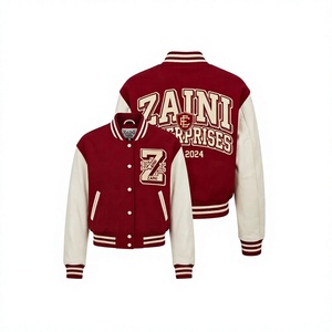 Veste universitaire courte pour femme, 380 GSM, en coton et polyester polaire de qualité supérieure, bordeaux avec empiècements blancs, logo chenille personnalisé, OEM - Product Image 1
