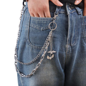 Cadena de Pantalones de Doble Capa con Colgante de Corazón y Alas, Cadena de Cintura de Plata Tibetana, Accesorio de Moda Hip Hop para Uso Diario - Product Image 2