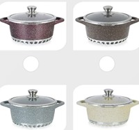 Batterie de cuisine robuste 17 pièces avec revêtement granit, comprenant casseroles 20-32cm, faitout peu profond 28cm, kit d'outils de cuisine et tablier, pour export en gros