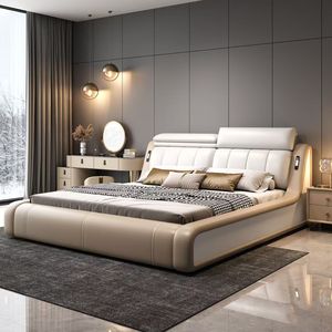 Современная кожаная кровать размера «King-Size» в европейском стиле с откидным верхом и возможностью хранения, набор для спальни с деревянным каркасом - Product Image 5