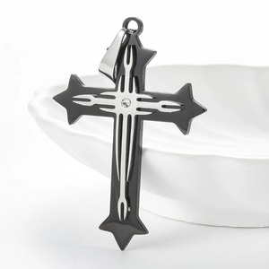 Pendentif croix chrétienne simple en acier inoxydable pour collier, pour femmes et hommes, couleur argent, or, noir, breloques de chaîne, bijoux hip hop, cadeaux - Product Image 4