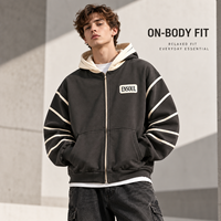 Sweat-shirt à capuche surdimensionné et ample en coton épais avec manches rayées et fermeture éclair contrastante, personnalisé pour homme, idéal pour le streetwear