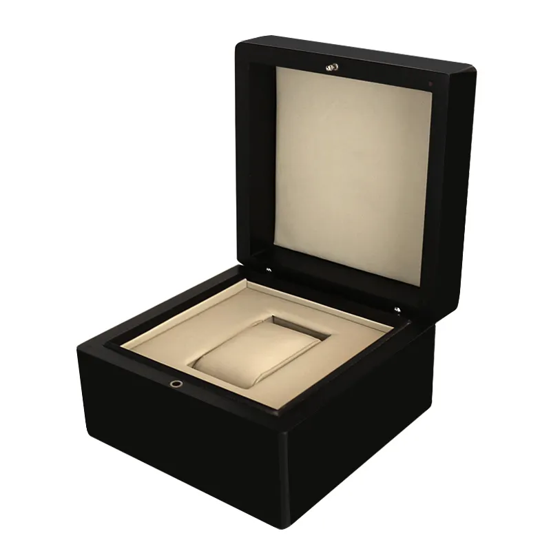 صندوق خشبي داخلي أسود عالي الجودة فاخر لساعات البيانو من جلد البولي يوريثان المطلي بالحبوب
