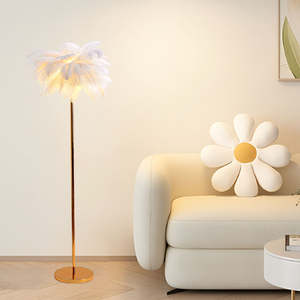 Nouveau Style plume lampadaire chevet blanc rose plume d'autruche coin debout lumière pour salon - Product Image 6