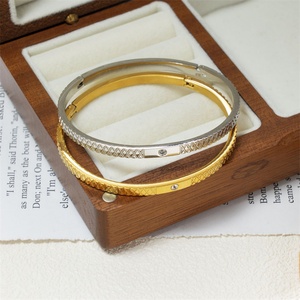 Minimalist Jewelry <b>Bracelet</b> Dainty Gold Plated Stainless Steel Zircon <b>Bangle</b> <b>Bracelet</b> for Women - Product Image 3