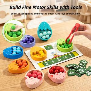 Jouets Montessori écologiques pour la motricité fine, perles à clipser pour le tri des couleurs, œufs <span class=keywords><strong>de</strong></span> dinosaure en bois, jouet <span class=keywords><strong>de</strong></span> comptage et <span class=keywords><strong>de</strong></span> mathématiques pour les tout-petits, CE CPC - Product Image 4
