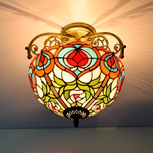 客厅仿古吊灯卧室表面安装灯天花板蒂芙尼彩色玻璃吊灯灯具 - Product Image 5