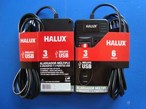 Regleta de Enchufes de 6 Tomas con 2 Puertos USB, Enchufe de 3 Pines, 110V/230V, Cable de Cobre y Latón, Plástico, 10A, 3m de Longitud, Italia Chile - Product Image 2