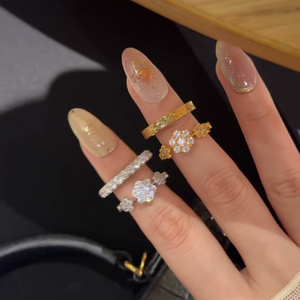 Minimalist Elegant Luxury Floral Open Zircon <b>Ring</b> Collection Fashionable Versatile Design Jewelry Made Trendy Brass - Product Image 6