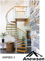 Escalier en colimaçon moderne en bois massif avec design incurvé en chêne pour usage intérieur, idéal pour villa et entrepôt