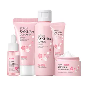 Coffret cadeau 5 pièces Sakura ensembles de soins de la peau crème pour le visage crème pour les yeux nettoyant pour le visage dissolvant nettoyage cosmétiques beauté