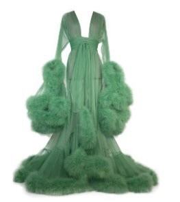tulle robe with feathers